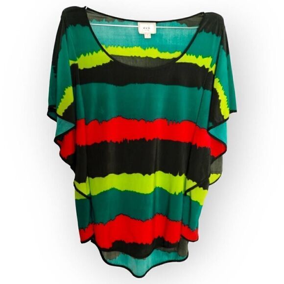 ECI Womens Top Sz Large Green Red Black Relaxed Jersey Short Sleeves Casual - Picture 9 of 13